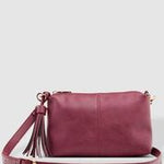 Small PU cross body bag with tassel with outside zip on rear, shiraz, Louenhide