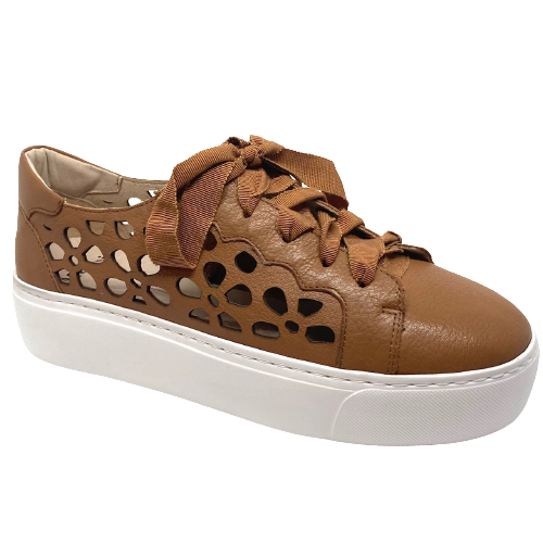 tan leather sneakers with cut outs
