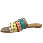 A multitude of gelato coloured straps will have you wearing these easy flat slides with all your summer wardrobe.