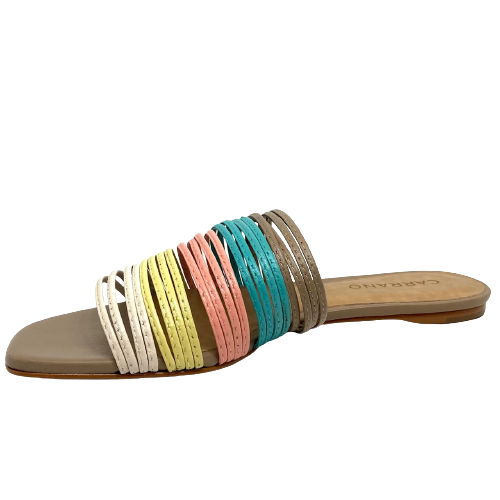 A multitude of gelato coloured straps will have you wearing these easy flat slides with all your summer wardrobe.