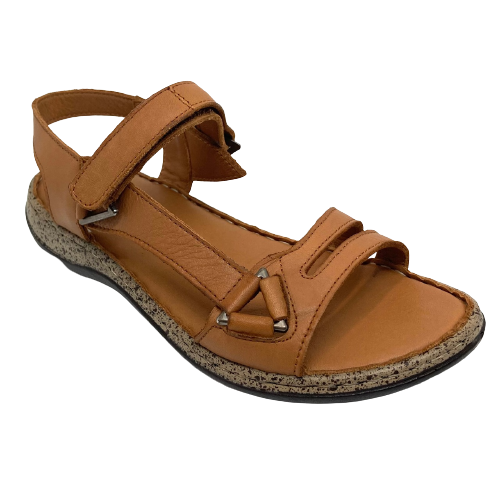 Super soft with a spongy foot bed, good supportive straps and velcro make this light weight little sandal from Cassini a must have for any one needing a basic, every day summer sandal. Colours available are tan and muted multi.  Leather upper and lining.