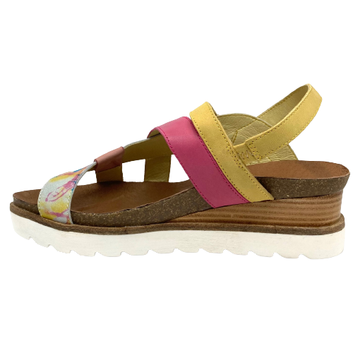 A comfort sandal with style! This sandal comes in a great colour ways too. A combination of tan, navy and white is extremely versatile and at the same time interesting. The combination of ink and tan is also good and the fun combo of pink and yellow is great for summer. This sandals offers good foot support and under foot comfort.  Leather upper and lining.