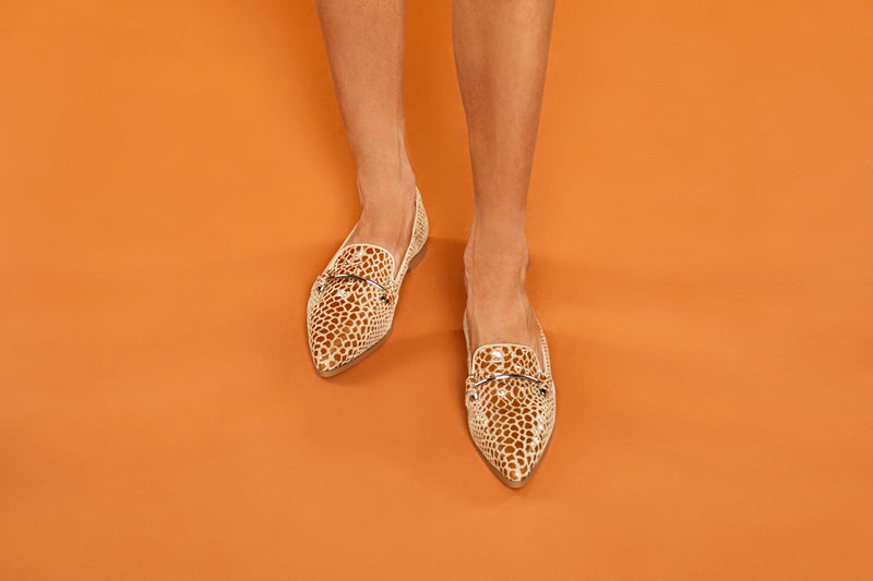 snakeskin leather loafers with silver bar in chestnut and sky