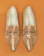 snakeskin leather loafers with silver bar in chestnut