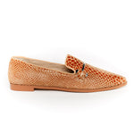 snakeskin leather loafers with silver bar in chestnut