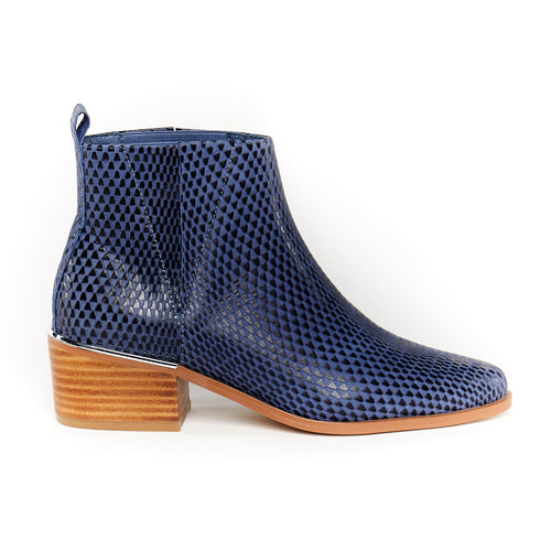 Snake skin lizard leather ankle boot in sky navy