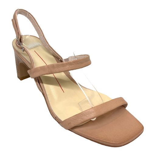 A simple but elegant sandal in a versatile latte leather. The veneer covered heel is a comfortable height at 7cm