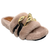 A super soft and comfy slide that is also glamorous and fun! With a moulded sole unit that fits the contours of the foot these furry slides are trimmed with a large gold chain. But don't just keep them for the bedroom wear them with your favourite jeans when you're out and about. Available in soft pink and leopard print. Made in Spain.