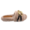 A super soft and comfy slide that is also glamorous and fun! With a moulded sole unit that fits the contours of the foot these furry slides are trimmed with a large gold chain. But don't just keep them for the bedroom wear them with your favourite jeans when you're out and about. Available in soft pink and leopard print. Made in Spain.