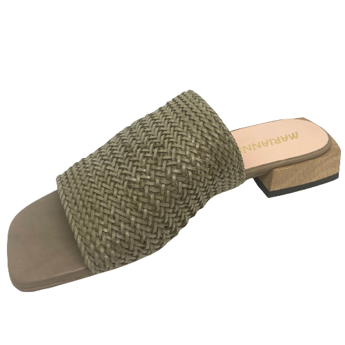 woven raffia slide, khaki, made in Spain