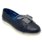This is a almost a sneaker. It is very comfortable with it's removeable insole and comfortable cushioning, and has smart striped ribbon laces but it is slightly lower cut than a sneaker. Available in navy leather and the ribbon laces are navy and white stripe.