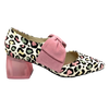 Pastel leopard pony with blush pink suede bow and a clear pink mid heel add up to make these beautifully quirky shoes a must for the girl who loves to be different.  Not only a standout visually but you'll love the comfort as well.  By Django & Juliette