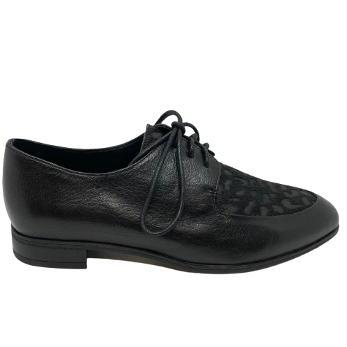 Leather lace-ups with spotted pony hide on the toe in black