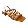 A fabulous little sandal that can look casual or dressy if need be. The low block heel measures 4.5cm. The tubular leather straps cross the foot for support and it's coloured in a good rich tan. Made in Spain.
