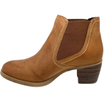 This classic elastic sided rubbed leather ankle boot is not only hard wearing but will serve you well for so many occasions.  It has a stacked  6cm mid heel with extra padding and a rubber sole for comfort that will have you smiling all day long.  Stitching detail and the perfect shade of tan finishes these versatile boots off beautifully.  Made by Zeta in Spain.