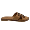 Super soft leather flat tan slides with a fabulous square of zebra print hide on the toe.
