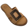 Super soft leather flat tan slides with a fabulous square of zebra print hide on the toe.