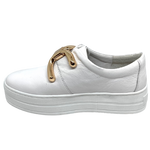 A fabulous winter casual to bring a great new look to your wardrobe. The white rubber sole is a generous height, the rounded toe is comfortable and roomy and the feature of these is the back to back "C" shaped buckle on the top of the foot.  Colours - White/gold buckle,  Black/silver buckle
