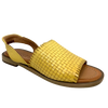 This flat, soft leather weave printed sandal with a back strap is a great little summer casual to slip into on the go. The foot bed is padded for extra comfort which is always a plus. Made in Europe by Rilassare. Colour yellow.