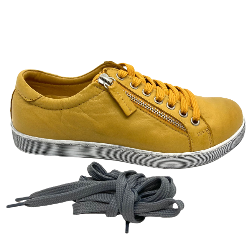 leather sneakers with zip entry by Rilassare, colour curry