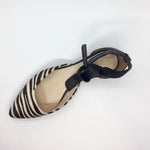 Suede zebra print flats with pointed toe and ankle tie